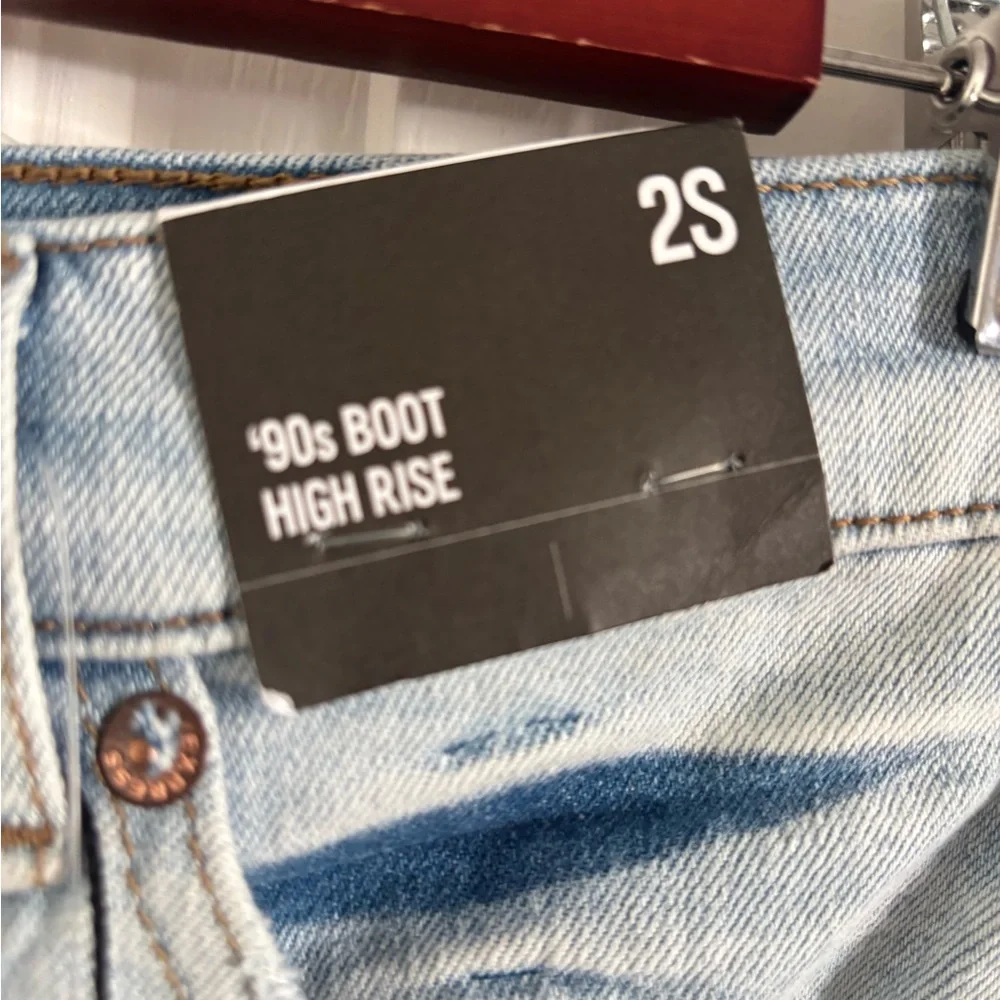 Express Light Blue Distressed Flare Jeans - Picture 4 of 5